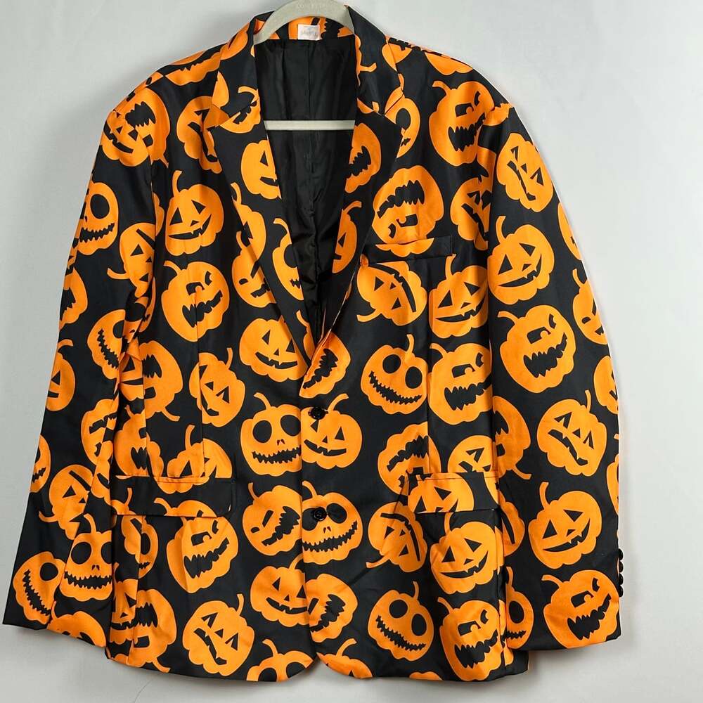 SPIRIT HALLOWEEN Men's Pumpkin Jack O' Lantern Blazer Suit Jacket - size XL